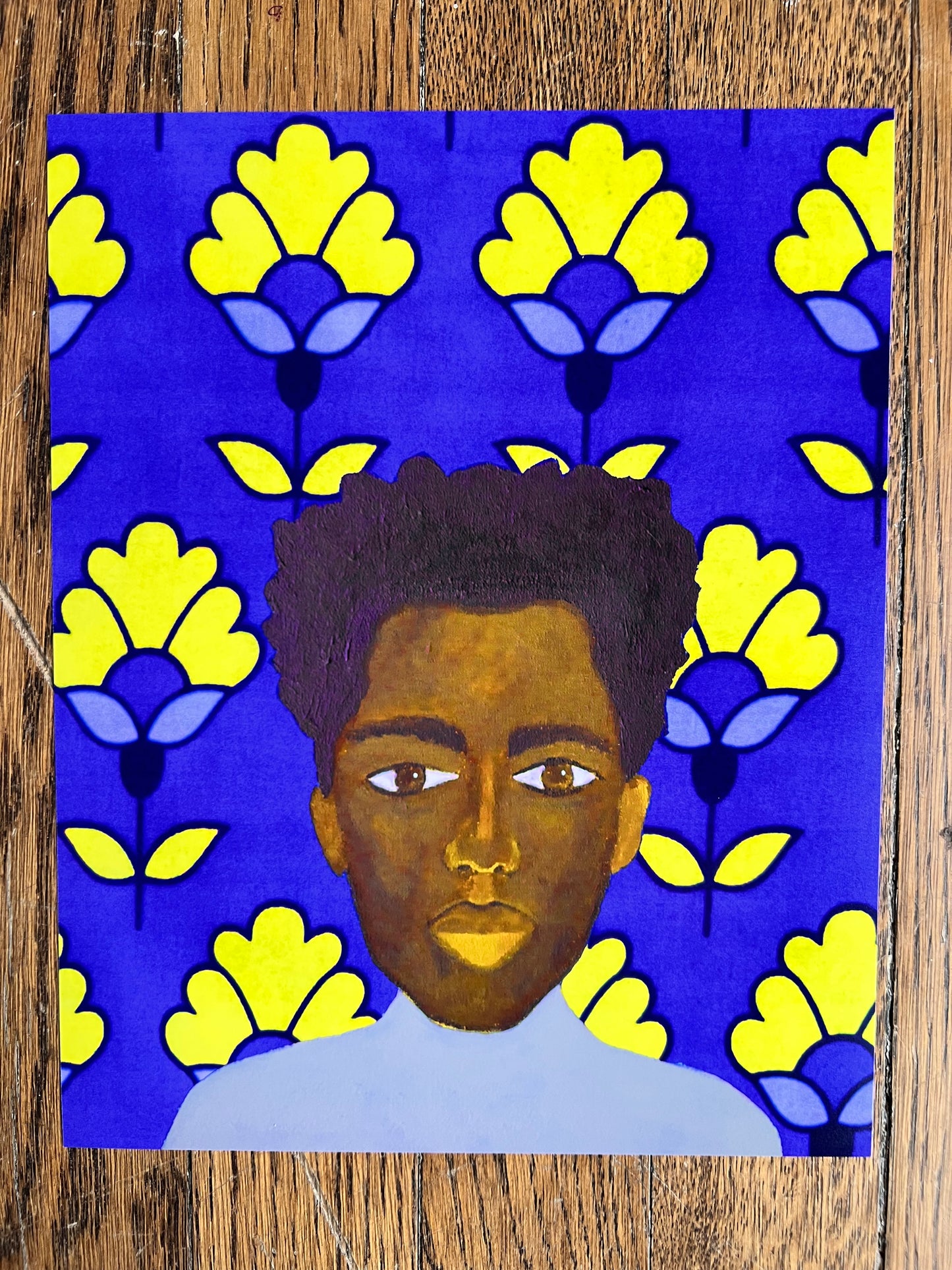 black boy, yellow flowers