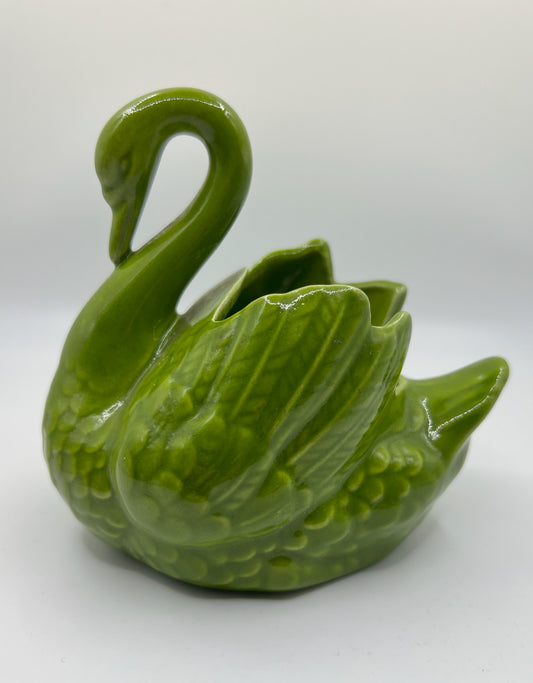 Vintage Green Swan Planter